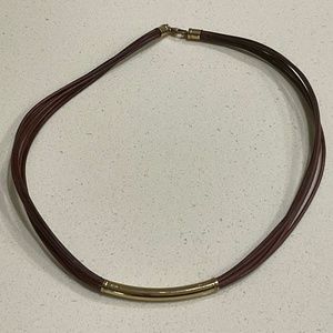 14k yellow gold 5 strand brown leather choker